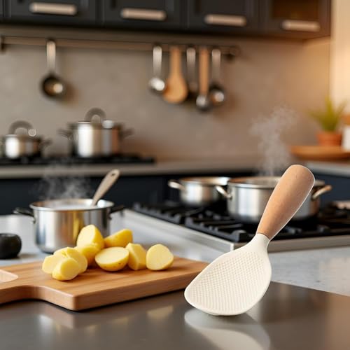 Silicone Rice Serving Spoon, Standing Anti-Scalding Rice Paddle