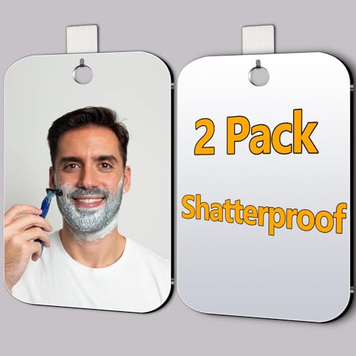 Quegau Silver 10.7x8 Inch Shatterproof Shower Mirror - 2 Pack, Wall Hanging & Portable