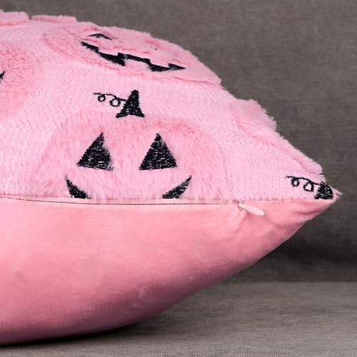 4TH Emotion Pink Halloween Pumpkin Throw Pillow Covers, 18x18 Set of 2