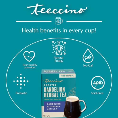 Teeccino Dandelion Blueberry Vanilla Herbal Tea - 10 Count Caffeine-Free