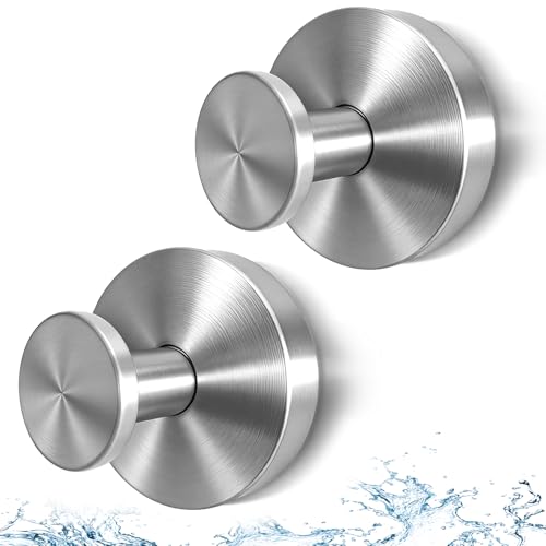 HWERTHREEMER Heavy Duty Stainless Steel Suction Cup Hooks - Silver, 2 Pack