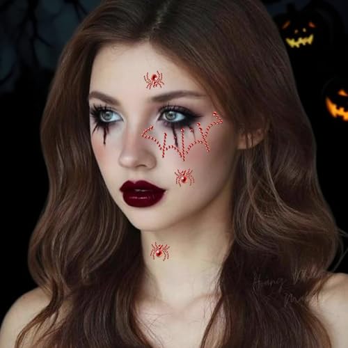 3D Spider Web Face Gems & Rhinestone Stickers for Halloween Makeup
