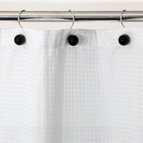 Elegant Black Pearl Shower Curtain Hooks - 12 Rustproof Rings