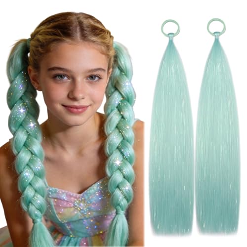 TASHEEMA 20-Inch Ice Green Hair Extensions with Tinsel for Braids