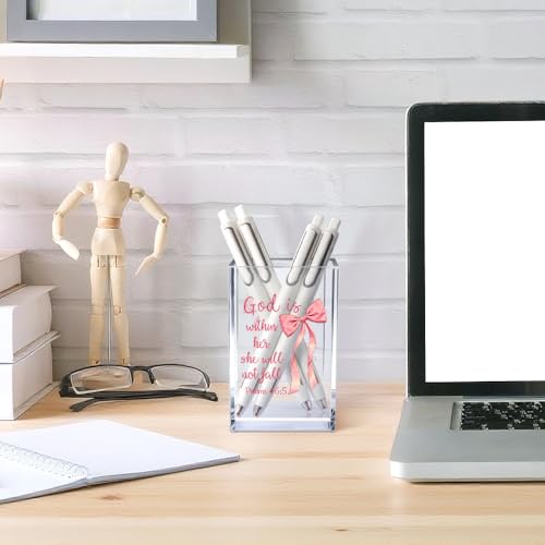 Within Her Acrylic Cosmetic Pencil Holder - Pink Bow Desk Organizer