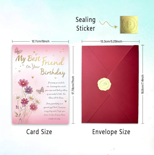 Best Friend Birthday Card with Floral Butterfly Design and Luxury Envelope