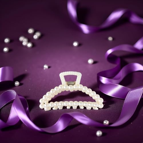 Large White Pearl Hair Claw Clips 2-Pack for Thick and Thin Hair