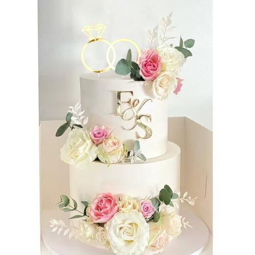 Personalized Acrylic Diamond Ring Wedding Cake Topper with Initial