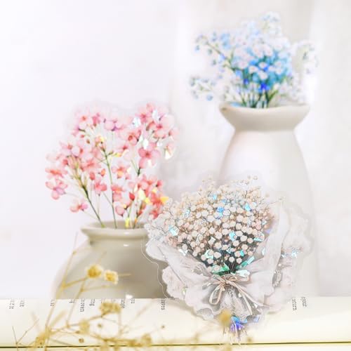 TIAMECH Starry Gypsophila Flower PET Stickers 60 Pcs Waterproof Junk Journal