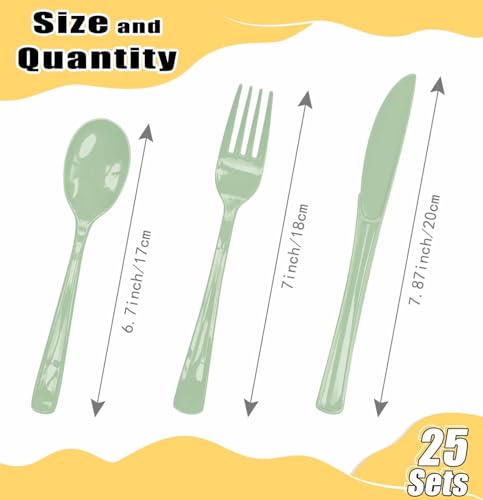 Sage Green Plastic Silverware Set - 75 Pack for 25 Guests
