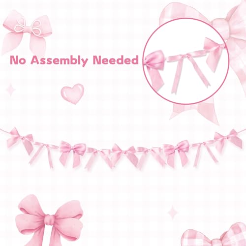 WATINC Pink Bow Garland Set - 2pcs Decorative Banner for Parties