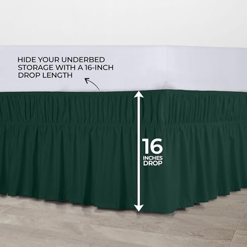 Wrap-Around Queen Bed Skirt with Elastic Belt - 16 Inch Drop, Emerald