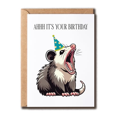 Cute Possum Birthday Card - 5x7 Funny Opossum Greeting Card with Envelope