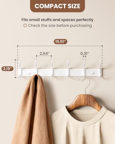 DR. OXXIER Wall Mounted Coat Rack, Aluminum 6-Hook Hanger, White