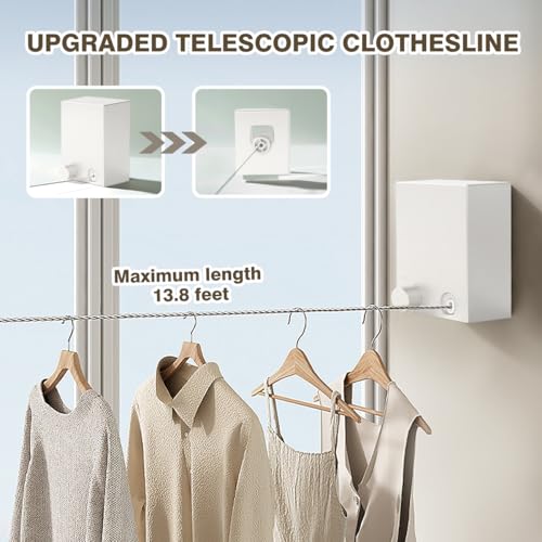 XIOQINE White Retractable Clothesline Indoor & Outdoor Laundry Line, No Sagging
