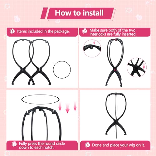 Portable Wig Stand Tripod 2 Pack - Black Collapsible Holder for Styling, Drying and Storage