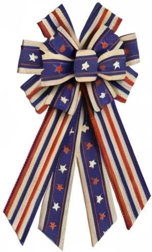 Regine Switzerland Patriotic Independence Day Wreath Bow - July 4th American Flag Burlap Decor