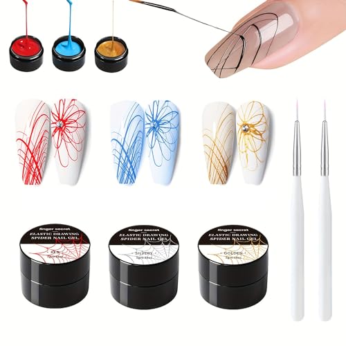 Finger Secret Spider Nail Gel Polish Kit with Brushes - 3 Colors