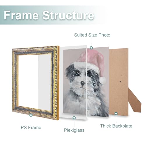 GULETHUN Vintage Gold 8x10 Ornate Picture Frame with Blue Accent