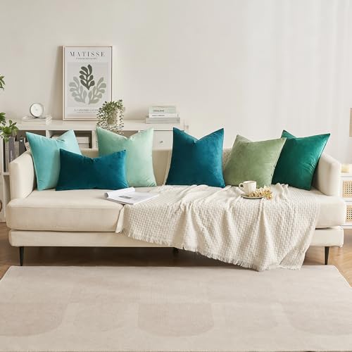 MIULEE Teal Velvet Throw Pillow Covers 18x18 Inch Pack of 2