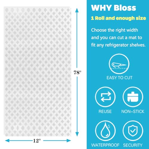 Bloss Refrigerator Shelf Liners - Clear Grid, 12" x 78" Washable EVA Mats