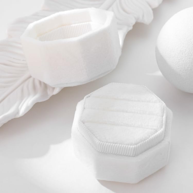 White Velvet 3-Slot Ring Box – Octagon Engagement & Wedding Band Holder