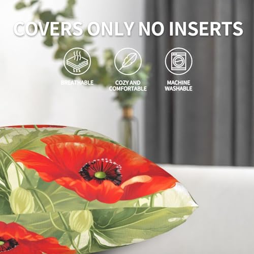 Floral Throw Pillow Covers Set of 2 - 18x18 Inch Decorative Cushions
