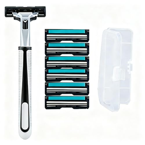 BOROLA Men Shaving Razor Set with Dual-Layer Blades, 6 Refills and Case