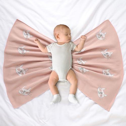 Hadetoto Baby Blanket for Boys & Girls - Cat Pink 40x30 Inch Soft Cotton Swaddle