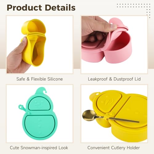 4Pcs Reusable Silicone Snack Containers with Lids - Pink, Blue, Green, Yellow