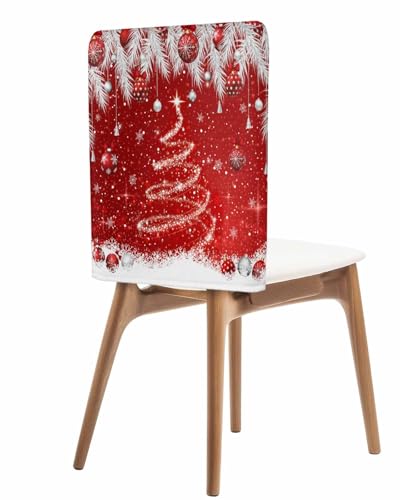 6PCS Christmas Chair Covers Set - Red Sparkle Ornaments, Slipcover for Dining Chairs