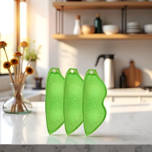 BWESOO 3 Pcs Green Bean-Shaped Multipurpose Bottle and Cleaning Sponge Set