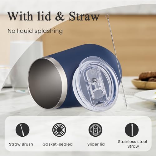MEWAY 12oz Stainless Steel Wine Tumbler with Lid & Straw - Vacuum Insulated Travel Cup
