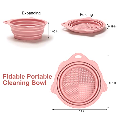 Foldable Silicone Makeup Brush Cleaner Bowl - Pink Travel Scrubber