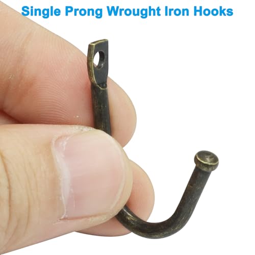 Bronze Wrought Iron Single Prong Hooks - Set of 10 with Screws, Rustic Home Decor
