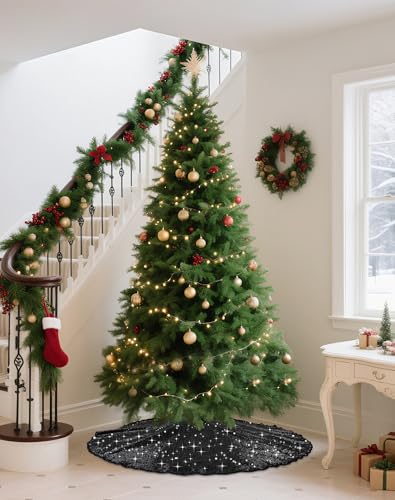 Black Sequin Christmas Tree Skirt 36 Inch Sparkle Glitter - SquarePie
