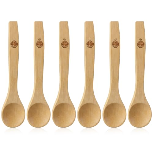 6 Pcs Mini Bamboo Spoons - 5.19 Inch Wooden Teaspoons for Condiments