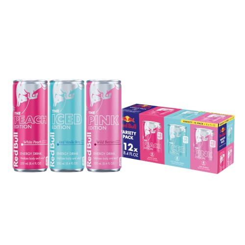 Red Bull Energy Drink Variety Pack - Peach, Iced Vanilla Berry, Wild Berries, 12 Cans
