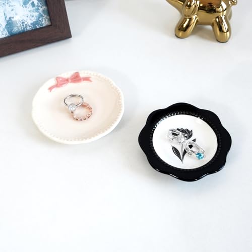 Ceramic Ring Holder Dish with Pink Bow | Ardax Bowknot Design