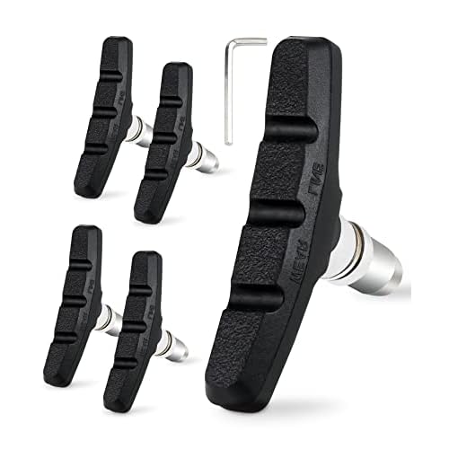 2 Pairs Bike Brake Pad Set - Professional Mountain and Road Bicycle 70mm V-Brake Pads - Bike Brake Blocks Kit with Hex Nut and Shims - No Noise No Skid - Black