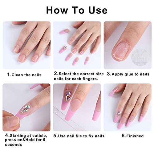 Blue Gradient Stiletto Press on Nails with Floral Designs, 24 Pcs