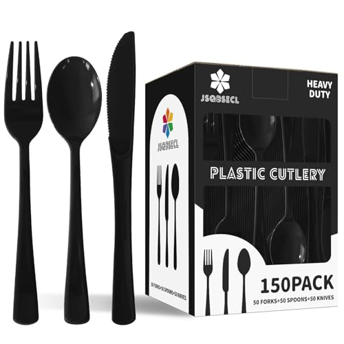 150 Pack Heavy Duty Disposable Plastic Cutlery Set - 50 Forks, 50 Knives, 50 Spoons for Parties, Weddings, and Events