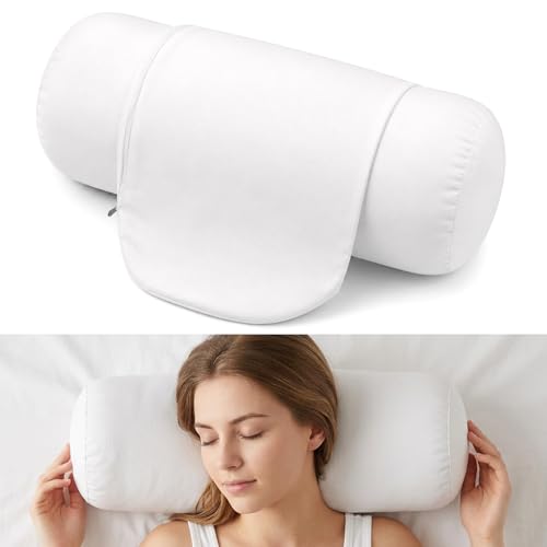 Jeffdad 2-Pack Round Bolster Pillow Covers - White Neck Roll Cases