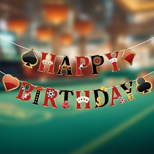 Casino Birthday Banner for Las Vegas Theme Party Decorations