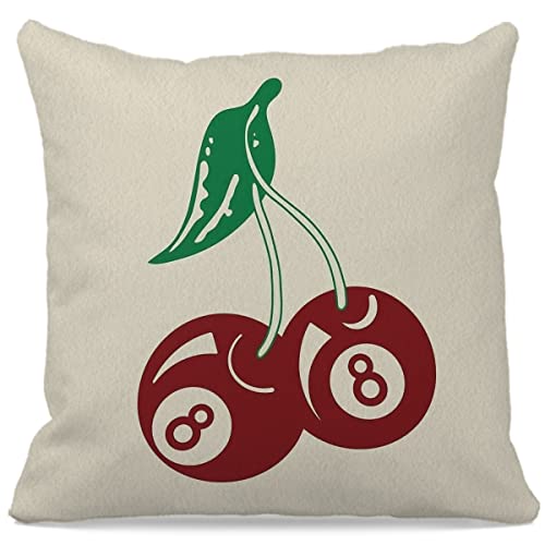 Vintage Red Cherry 8 Ball Throw Pillow Cover 18" x 18" - Fun Cushion for Home & Office