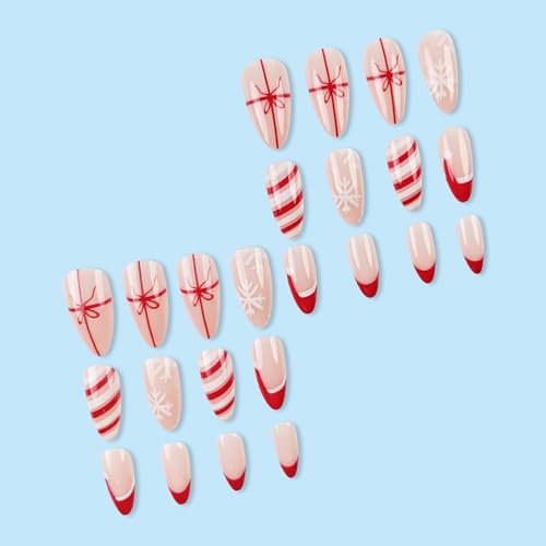 Christmas Press on Nails Almond Medium False Nails French Tip Holiday Art