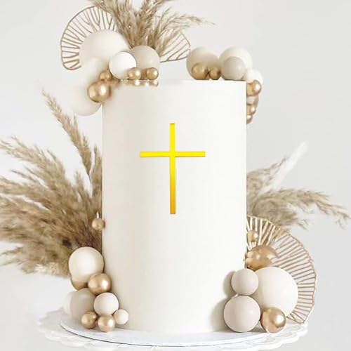 Gold Mirror Cross Cake Topper for Baptisms & Communions