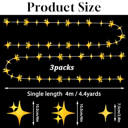 Gold Glitter Star Garland Hanging Bunting Banner 40 Ft Party Decor