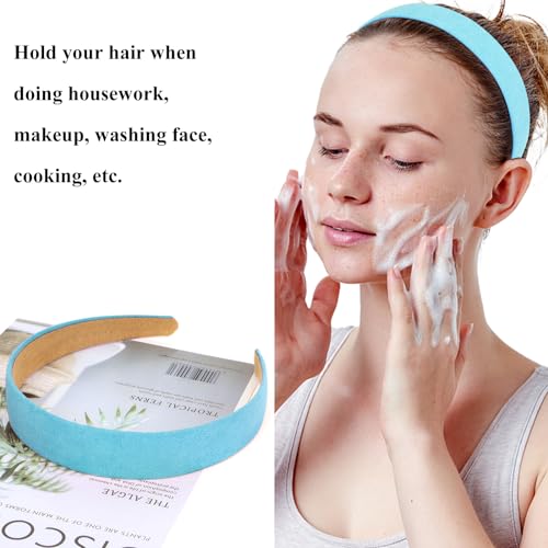 Wecoe Light Blue Suede Headband for Women and Girls, 1 Inch Wide Solid Hair Band