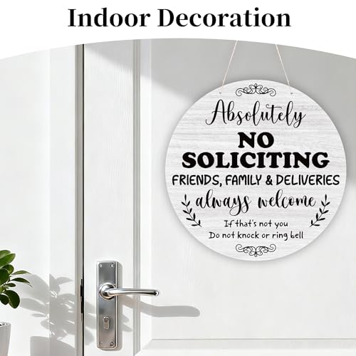 No Soliciting Wood Hanging Sign - Rustic Front Door Decor
